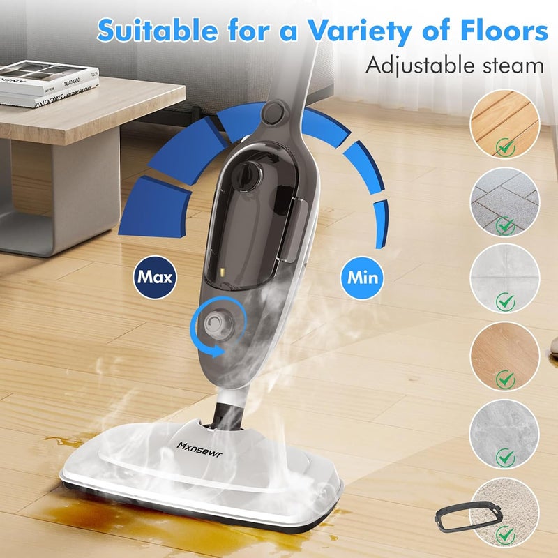 Mxnsewr Steam Mop - All-in-one Powerful Handheld Steam Cleaner Detachable Floor Steamer with 11 Accessories, MultiPurpose Steamer for Hardwood Floors, Clothes,Windows,Tiles,Carpet, Whole Home Use,Grey - Image 2